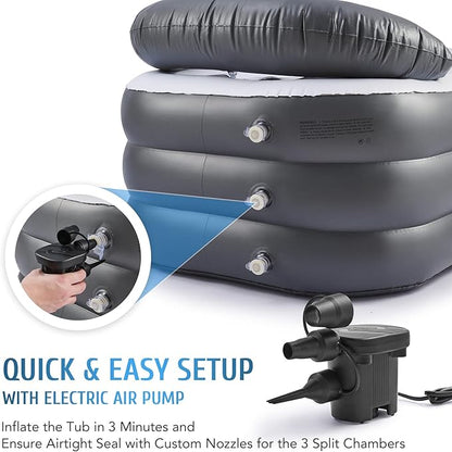 CO-Z Inflatable Bathtub With Electric Air Pump, Portable Tub With Blow Up Bath Pillow Cover, Drainage Cup Holder, Foldable Outdoor Freestanding Tub for Adults, Gray