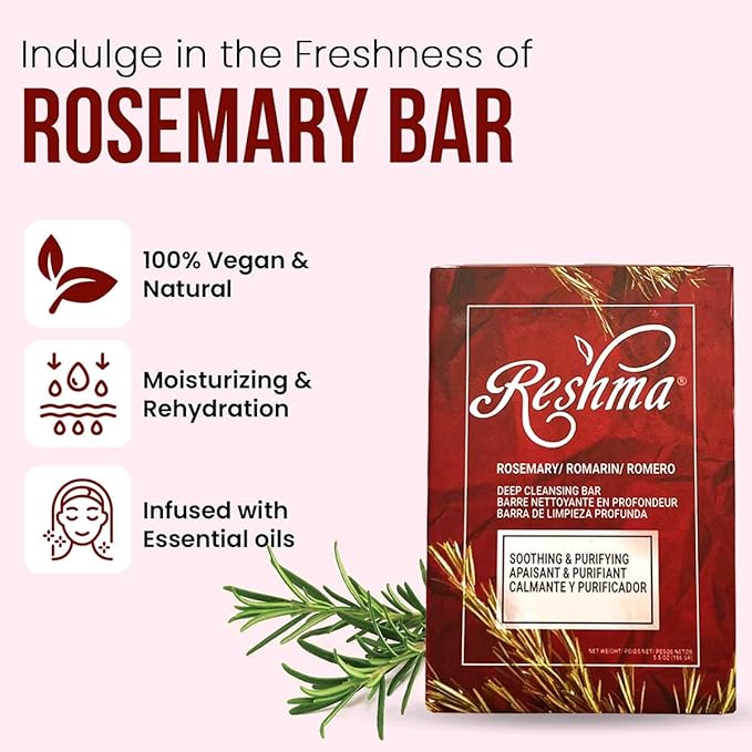 Reshma Beauty Rosemary Soap, Infused with Rosemary Oil and Olive Oil, Anti-Aging Face & Body Soap Bar, Suitable for Normal to Dry Skin, Calming and Rejuvenating, 5.5 oz, Pack of 1