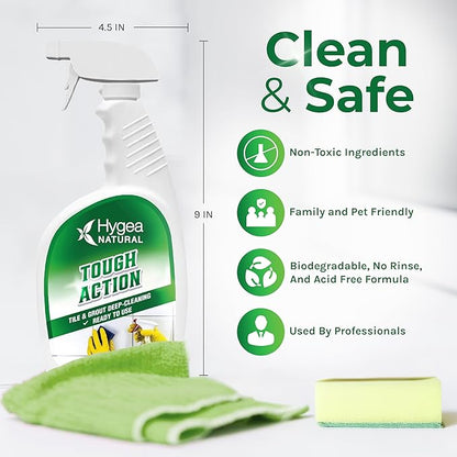 Hygea Natural Tough Action Tile & Grout Cleaner - Deep Cleans Dirt & Scum, Conditions & Enhances Stone Color - Acid-Free & Residue-Free Biodegradable Formula (Ready to Use 24 oz)