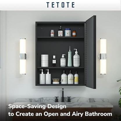 TETOTE 48x30 Inch Medicine Cabinet with Mirror Black Framed Bathroom Aluminum Framed Surface Recessed Wall-Mounted Medicine Cabinets Beveled Mirror with Storage 3 Door Modern Farmhouse