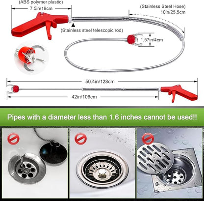 51 Inch Toilet Auger Snake with 4 Claw Grabber Fits Pipes 1.6 Inches or Larger Flexible Clog Removal Tool for Toilets and Drains