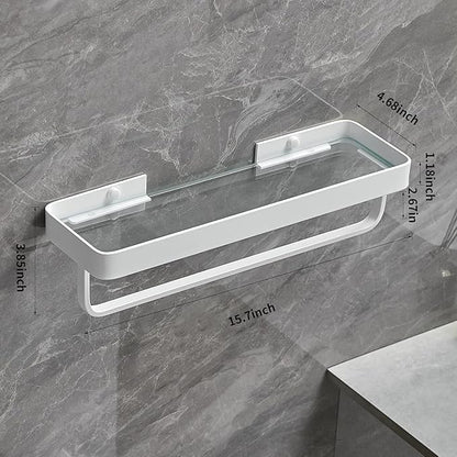 VOLPONE Bathroom Shelves Wall Mounted 2 Tier Glass Floating Shelf - Tempered Glass Wall Organizer (White)