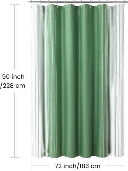 90 Inch Green Shower Curtain, Extra Long Sage Green and White Gradient Vertical Stripe Waterproof Polyester Shower Curtains for Bathroom, 72x90 Inches