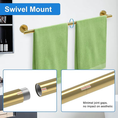 24 Inch Brushed Gold Towel Bar for Bathroom Wall, SUS304 Stainless Steel Bathroom Towel Rack Wall Mounted, Total Length 26-Inch Shower Towel Holder Rod, Modern Home Decor