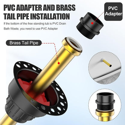 PVC Freestanding Tub Drain Kit, Bathtub Drain Rough-in Kit，Compatible with Freestanding Bathtubs, Floor Mounted Bathtubs and Island Bathtubs, with PVC Plastic Adapter and Brass Tail Pipes