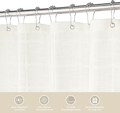 MitoVilla Cream White Small Stall Shower Curtain 36 x 72, Narrow Polyester Linen Fabric Shower Curtains for Farmhouse Bathroom Decor, Brown Half Size Cloth Shower Curtain Set with Hooks, Ivory