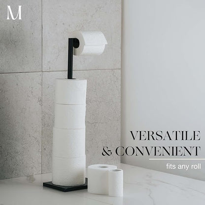 MARMOLUX ACC Free Standing Matte Black Toilet Paper Holder Stand Black Marble Base and Storage - 4 Jumbo Roll Bathroom Hardware Toilet Paper Stand - Stainless Steel Standing Toilet Paper Holder