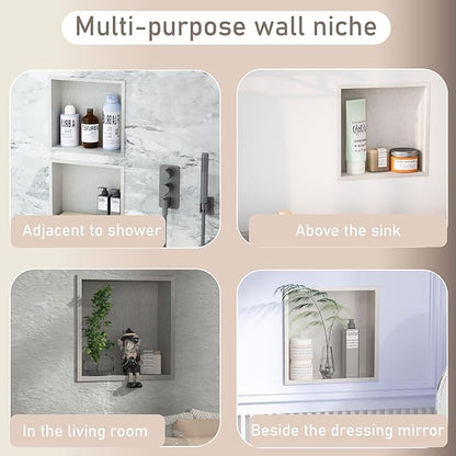 No Tile Needed Shower Niche for Bathroom Storage,Recessed Wall Niche,Shower Shelf,Stainless Steel (Brush, 12 * 12 in)