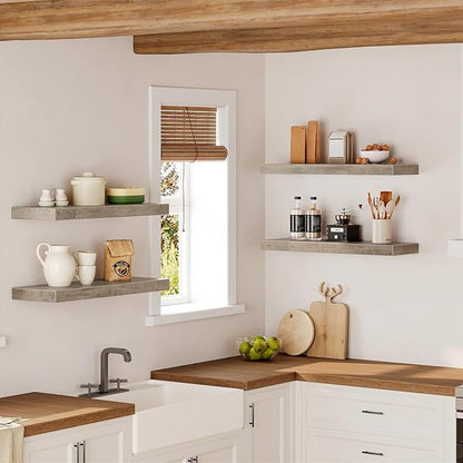 Floating Shelves for Wall, 1.5" Thick Wall Shelf Set of 4 with Invisible Brackets, 23.6L x 7.9W Hanging Shelves Farmhouse Home Decor for Bathroom, Living Room, Bedroom, Greige 6301BJP4BG
