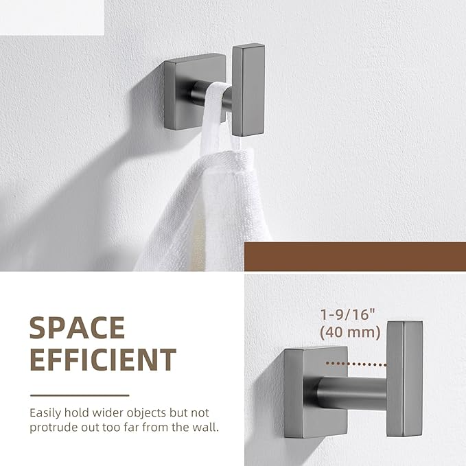 Angle Simple Square Towel Hook, SUS304 Stainless Steel Robe Coat Hook for Bathroom, Hand Towel Holder, Gunmetal Gray