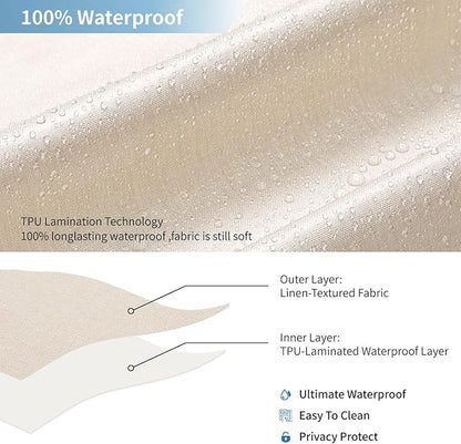 2-in-1 Waterproof Extra Long Fabric Shower Curtain or Liner,Linen Textured,84 Inch Breathable TPU & Washable Bathroom Shower Curtain Set with 12 Plastic Hooks,Modern,72"x84" Cream