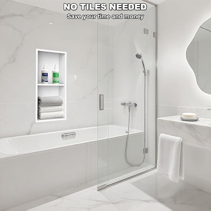 Real 304 Stainless Steel Shower Niche 12x24in-92° Quick Drain-No Tile Needed-2 Tier-Matte Recessed Wall Niche-Insert Shower Shelf-Built in Cabinet for Bathroom/Kitchen/Living Room/Study Storage