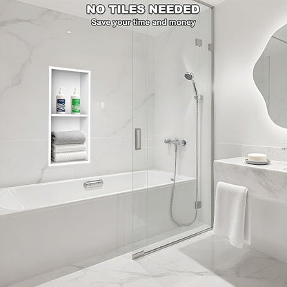 Real 304 Stainless Steel Shower Niche 12x24in-92° Quick Drain-No Tile Needed-2 Tier-Matte Recessed Wall Niche-Insert Shower Shelf-Built in Cabinet for Bathroom/Kitchen/Living Room/Study Storage