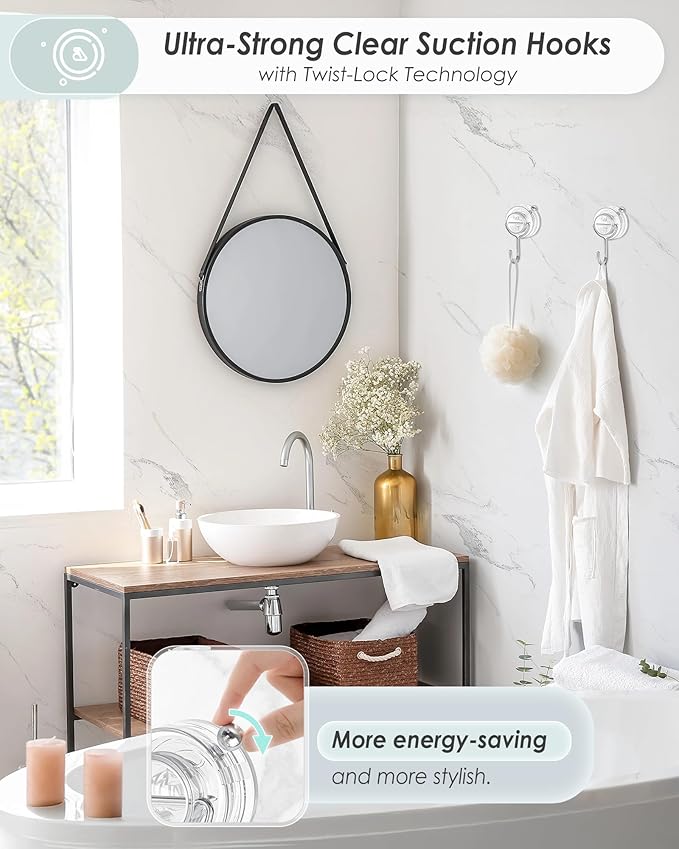 Suction Cup Hooks for Shower, Upgrade Clear Suction Towel Hooks Heavy Duty Removable Bathroom Suction Hooks for Shower Tile Wall Glass Door Window 4 Pack