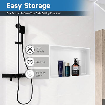 18" X 12" Shower Niche Insert Tile Ready, Niche for Shower Wall, Stainless Steel Recessed Shelf No Tile Needed for Bathroom Storage, White