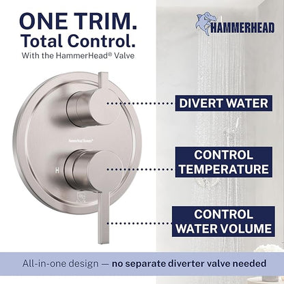 HammerHead Solid Metal Rain Shower System Set with Handheld and 10" Rainfall Head, Shower Valve and Trim Kit, 2-Handle Shower Faucet Set with 2 Way Diverter Body – Brushed Nickel