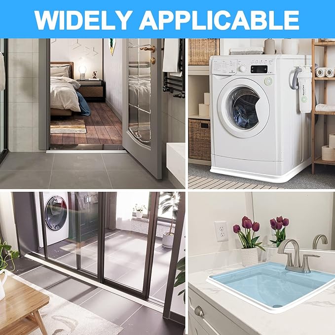 Duzzy 67 Inch Collapsible Shower Water Dam, Shower Threshold Water Stopper Barrier and Retention System and Keeps Water Inside Threshold Dry and Wet Separation, Suitable for Bathroom & Kitchen