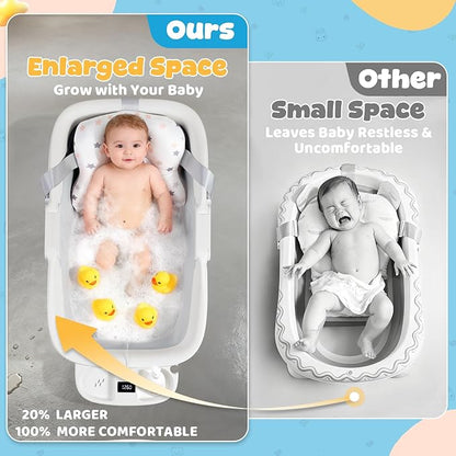 Orzbow Collapsible Baby Bathtub, Large Baby Bath Tub for Newborn with Soft Cushion & Thermometer, Travel Portable Baby Tubs for Infants to Toddler 0-36 Months, Gray