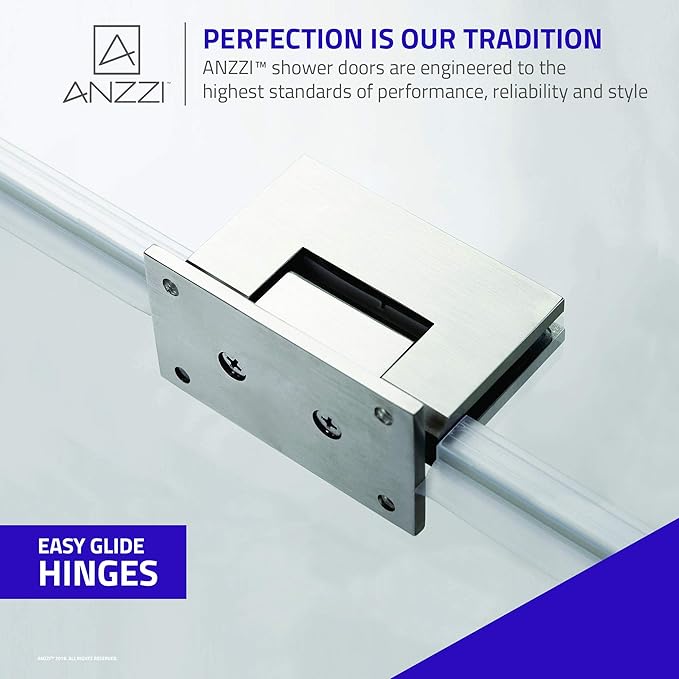 ANZZI 72" x 30" Frameless Shower Door in Brushed Nickel, Water Repellent Glass Shower Door with Seal Strip Parts and Handle, 3/8 Glass Hinged Shower Door with Handle,Series (SD-AZ09-02BN)