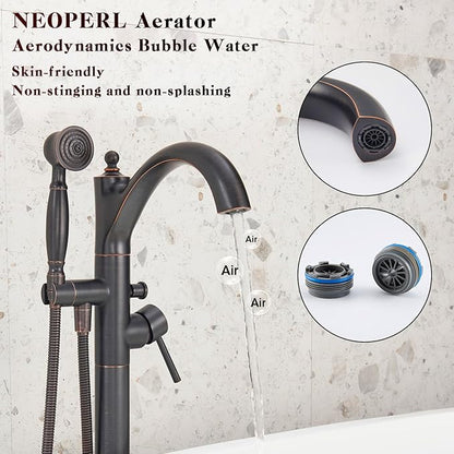 Freestanding Bathtub Faucet, Classic Free Standing Tub Faucet with Retro Handheld Sprayer High Flow Max 7.04GPM Floor Mounted Tub Fillers Swivel Spout Tub Faucets Oil Rubbed Bronze (WT-9002ORB)