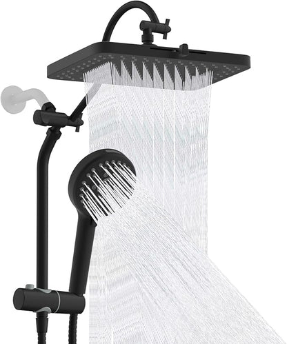 Hibbent Upgraded cUPC Certified 13'' Shower Head Combo, High Pressure 5 Spray Rainfall Showerhead with 10 Sprays Handheld, All Metal 3-way Diverter Shower Arm, 71'' Hose and Holder, Matte Black