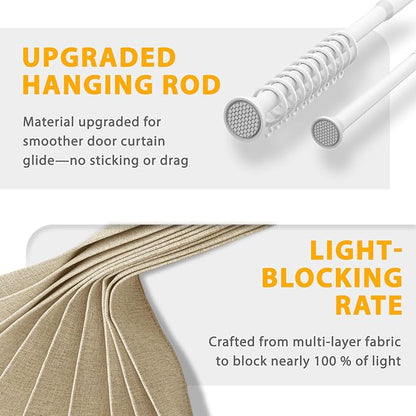 Accordion Door Curtain Set - 100% Blackout, with Curtain Rod Included, for Bedroom Privacy Protection (Beige-43 W x 78" L+Rod)