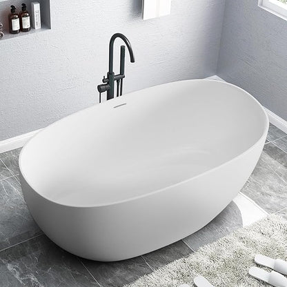 Stone Resin Freestanding Bathtubs,Soklawah 59" Solid Surface Luxury Soaking Tub,Oval Stand Alone Bathroom Bath tub with Drain & Integrated Slotted Overflow,Matte White Elegant Soaker Free Standing Tub