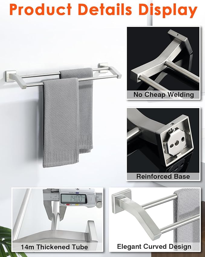 Alise Bath Double Towel Bars Towel Racks for Bathroom,Wall Mount Towel Holder Heavy Duty SUS304 Stainless Steel Towel Hanger Towel Rail,Brushed Nickel,20 Inch