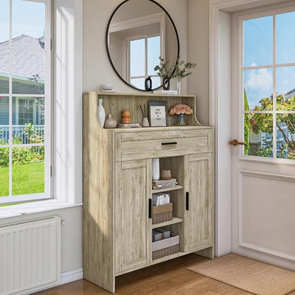 Storage Cabinet with Doors and Drawers, Kitchen Storage Cabinet with 1 Large Drawer,2 Doors,and 2 Adjustable Shelves,for Bathroom/Kitchen/Living Room/Entrance Hall (Grey)