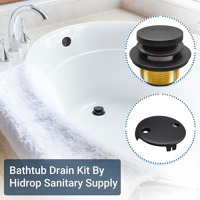 Tub Stopper Bathtub Drain Kit, Black Universal Bathtub Overflow Drain Cover, Metal Tip-Toe Trim Kit with Easy Fit Design for Most Tubs