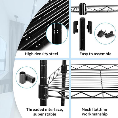 5-Tier Wire Shelving Adjustable Shelves Unit Metal Storage Rack for Laundry Bathroom Kitchen Pantry Closet Organization (Black, 16.6" L x 11.4" W x 49.1" H)