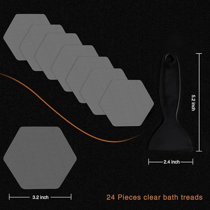 Bathtub Stickers Non-Slip, 12 PCS Hexagon Grey Safety Shower Treads Adhesive Appliques with Premium Scraper