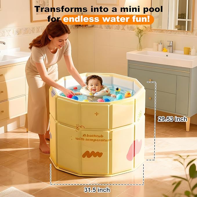 Portable Bathtub for Kids 27.5"x31.5" Collapsible Cold Plunge Bathtub Foldable No Installation Ice Bath Tub for Shower Stall, Bathroom Hot SPA Soaking Standing Tub