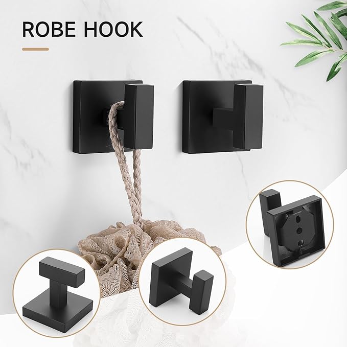 TQKAG 5-Piece Matte Black Bathroom Hardware Set Classic Wall Mounted Bathroom Accessories Set SUS304 Stainless Steel Towel Bar Sets 23.6" Towel Rack for Bathroom Towel Holder Set,Black