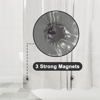 Barossa Design Clear Black Stall Shower Curtain Liner with 3 Magnets - 36" x 72" Waterproof PEVA Plastic Shower Liner for Small Bathroom, Lightweight Bath Curtain, Metal Grommets - Clear Black