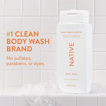 Native Body Wash Contains Naturally Derived Ingredients | For Women & Men, Sulfate, Paraben, & Dye Free Leaving Skin Soft and Hydrating | Sweet Peach & Nectar 18 oz