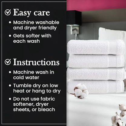 HALLEY Turkish Cotton Towels (Pack of 4) Bath Towels Super Soft Highly Absorbent 100% Cotton Towels for Bathroom and Kitchen for Mother’s Day (White)