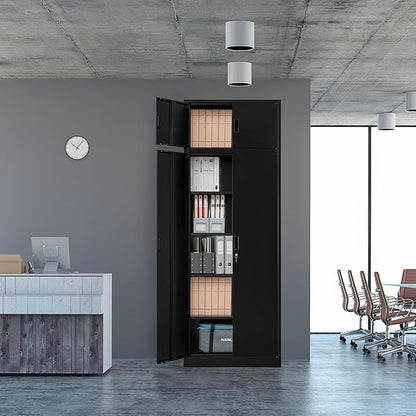 Metal Storage Cabinet, 87 Inch Tall Metal Storage Cabinet with Doors and Shelves, Pantry Cabinets for Kitchen Storage, Garage Cabinet for Living, Dining Room, Assemble Required.