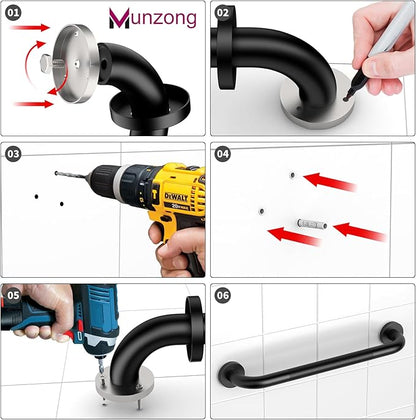 16 Inch Anti Slip Grab Bar for Shower, 2 Pack Munzong Oil Rubbed Black Bathroom Grab Bar, Knurled Handicap Balance Bar,Safety Hand Rail Support Elderly Senior