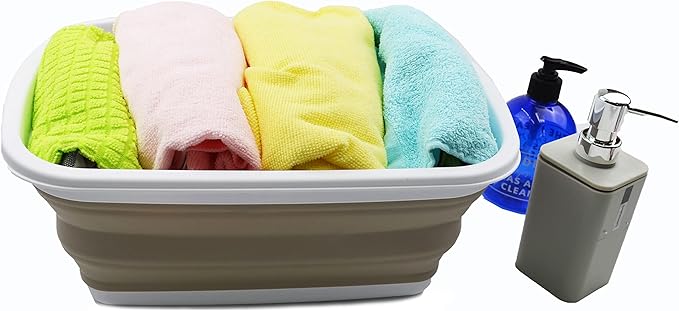 SAMMART 10L (2.6 Gallons) Collapsible Tub - Foldable Dish Tub - Portable Washing Basin - Space Saving Plastic Washtub (White/Latte, 1)