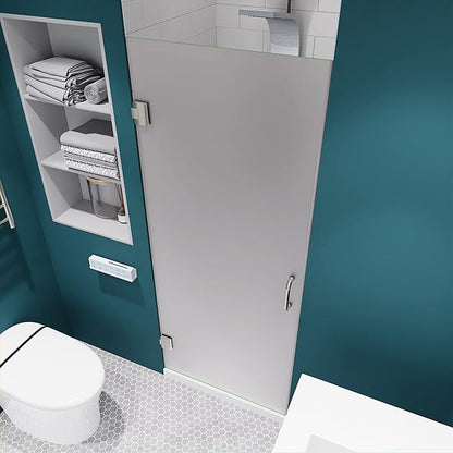ANZZI 70" x 24" Frameless Frosted Shower Door in Brushed Nickel, Passion Water Repellent Glass Door with Seal Strip Parts and Handle, 5/16 Glass Hinged Shower Door with Handle (SD-AZ09-01BN-F)