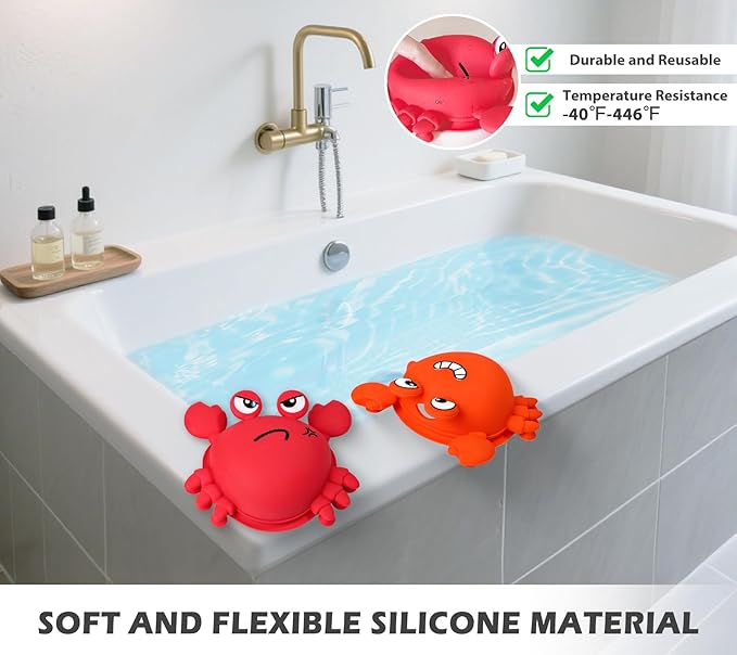 Koluti Bathtub Overflow Drain Cover, Silicone Fun Grab Bath Tub Drain Stopper with 8 Suction Cups, Bathroom Essentials Spa Accessories Gift, Orange