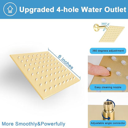 Digital Display Dual Head Shower system Rain Shower System Shower Wall Mount 10 Inch Ceiling Shower Head with 6 Inch Shower Head with shower handheld(Brushed Gold)