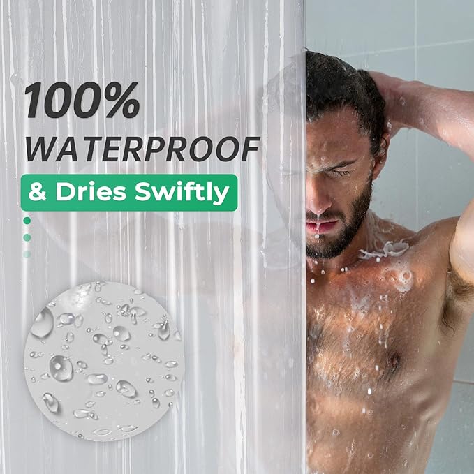 AmazerBath Small Stall Shower Curtain Clear 60x60 Inches, Plastic RV Shower Curtain for Camper, Heavy Duty 8G Premium PEVA, Bathroom Accessories with 3 Big Stones and 10 Rustproof Grommets