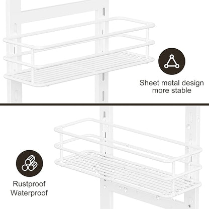 Orimade 4 Tier Adjustable Anti-slip Shower Caddy Over Shower Head, Rustproof Bathroom Hanging Organizer With 4 Hooks for Razor, No Drilling Shower Shelves Storage Rack, White