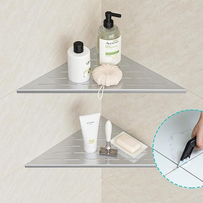 Neodrain 12 Inch Brushed Corner Shelf Set of 2, Floating Corner Shelves for Wall, 304 Stainless Steel Wall Storage Shelves for Bathroom, No Drilling