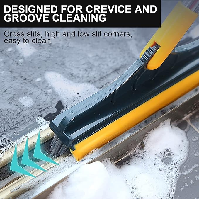 2 in 1 Cleaning Floor Scrub Brush Floor Brush Scrubber New Upgraded 53.5" Long Handle Grout Brush Scrape V-Shape Stiff Bristle Cleaning Brush with Squeegee 120°Rotating Tile Brush for Bathroom