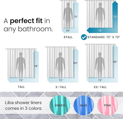 LiBa Bathroom Shower Curtain Premium PEVA Non-Toxic, Blue Clear Waterproof Plastic Shower Curtain Liner with Rust Proof Grommets 8G Bathroom Accessories 72x72