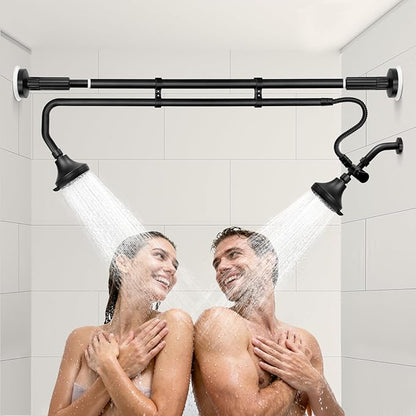 Tandem Shower Heads, Double Shower Head for Couples, Dual Shower Head System for Two People, High Pressure and Adjustable Double Shower Heads (Black)