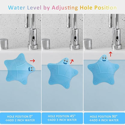 Bathtub Overflow Drain Cover, Silicone Tub Overflow Drain Cover, Soak Bathtub Drain Cover Stopper with Suction Cups, Cute Bathroom Spa Accessories Adds Inches of Water for Deeper Bath (Blue)